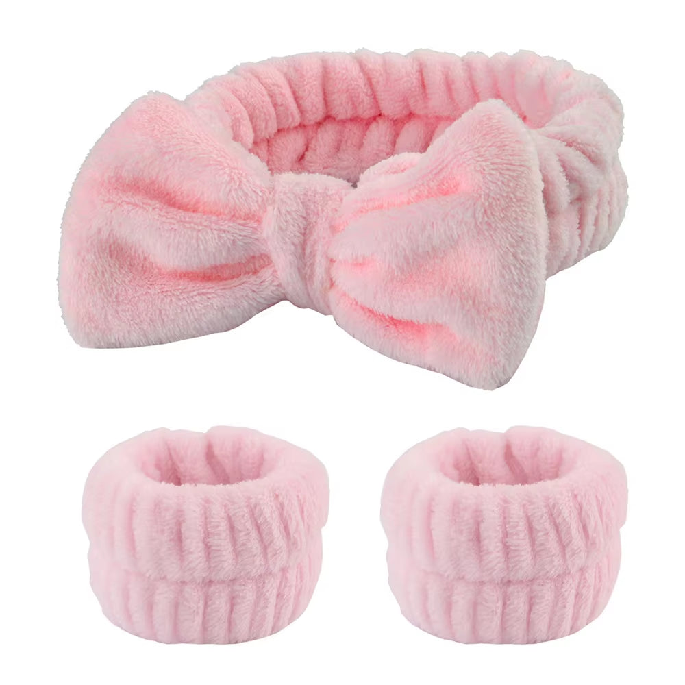 3Pcs Wash Face Wristband Headband Set Skin Care Spa Water Absorption Wristbands Women Girls Sweatbands Bathroom Accessories