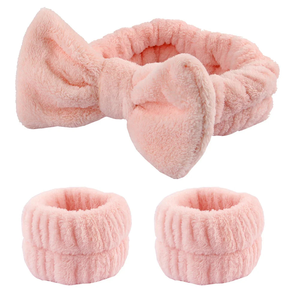 3Pcs Wash Face Wristband Headband Set Skin Care Spa Water Absorption Wristbands Women Girls Sweatbands Bathroom Accessories