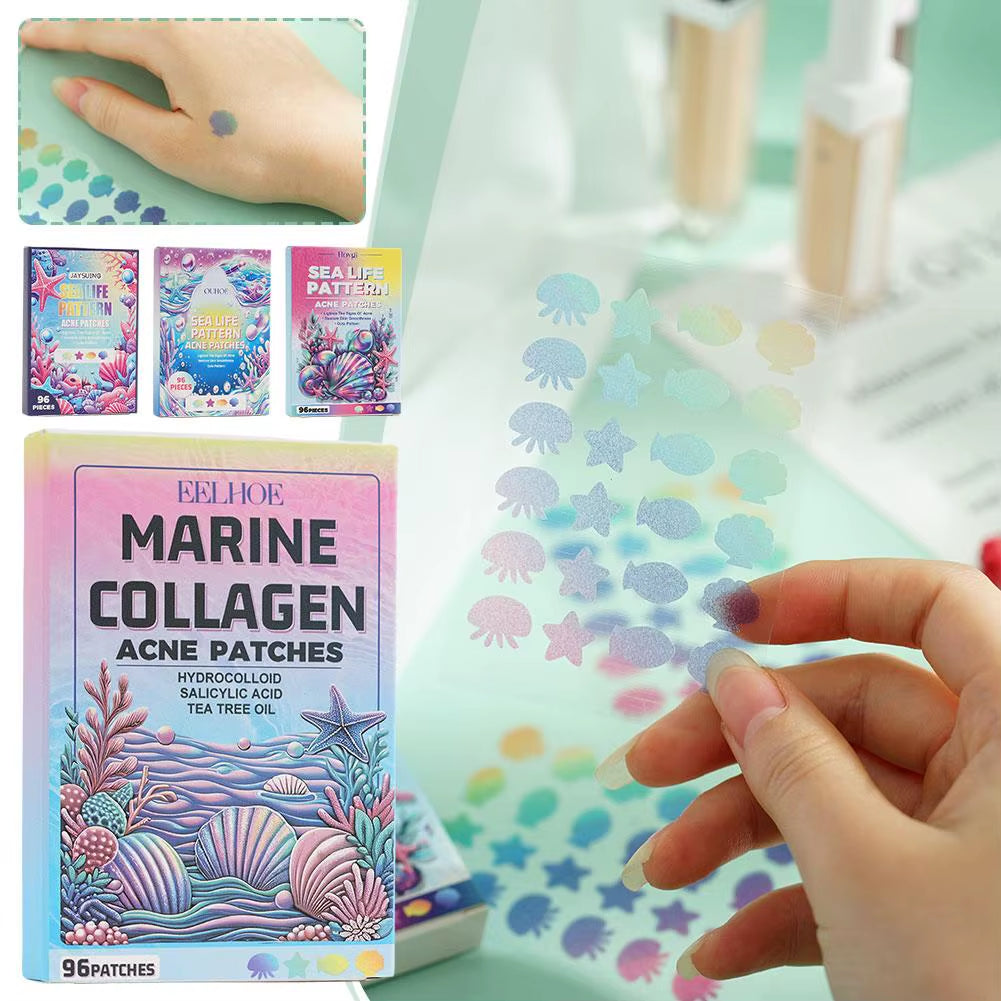96Pcs Pimple Patches Cute, Ocean Series Shapes Pimple Patches for Face, Contains Salicylic Acid Tea Tree Oil