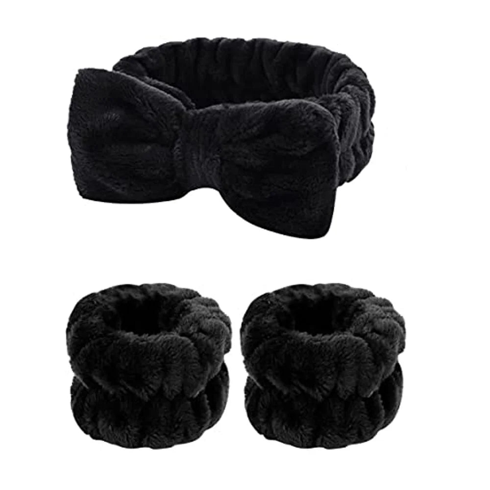 3Pcs Wash Face Wristband Headband Set Skin Care Spa Water Absorption Wristbands Women Girls Sweatbands Bathroom Accessories