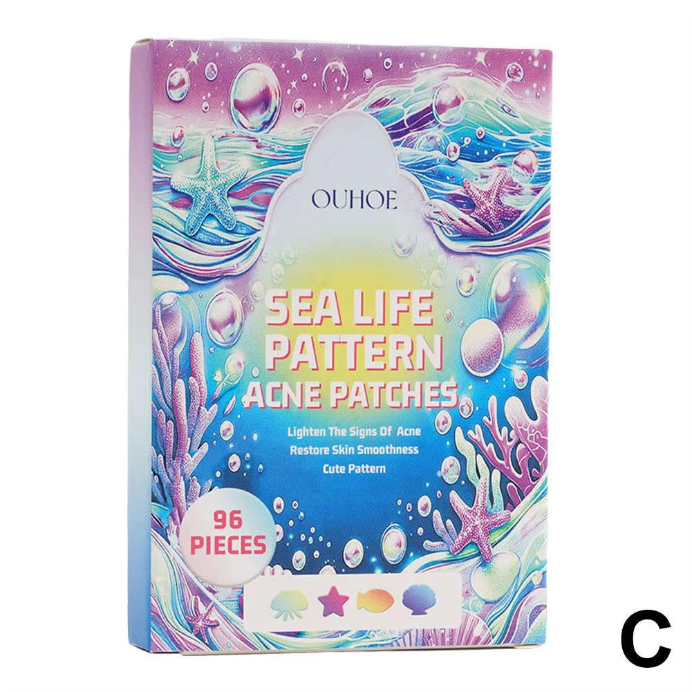 96Pcs Pimple Patches Cute, Ocean Series Shapes Pimple Patches for Face, Contains Salicylic Acid Tea Tree Oil
