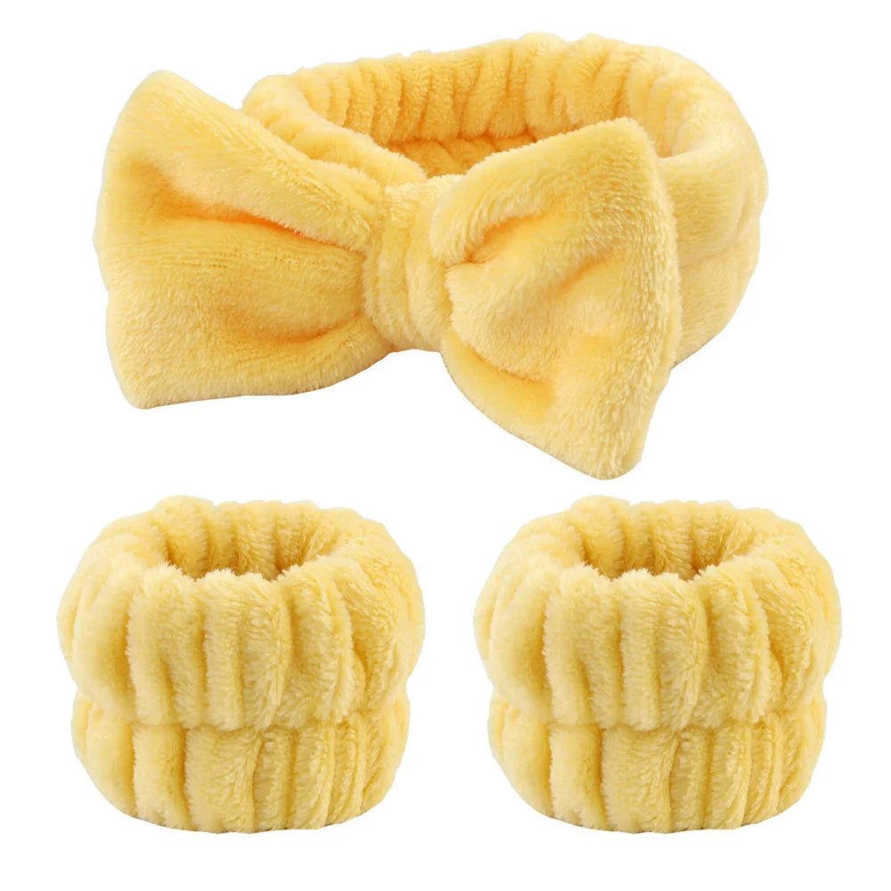3Pcs Wash Face Wristband Headband Set Skin Care Spa Water Absorption Wristbands Women Girls Sweatbands Bathroom Accessories