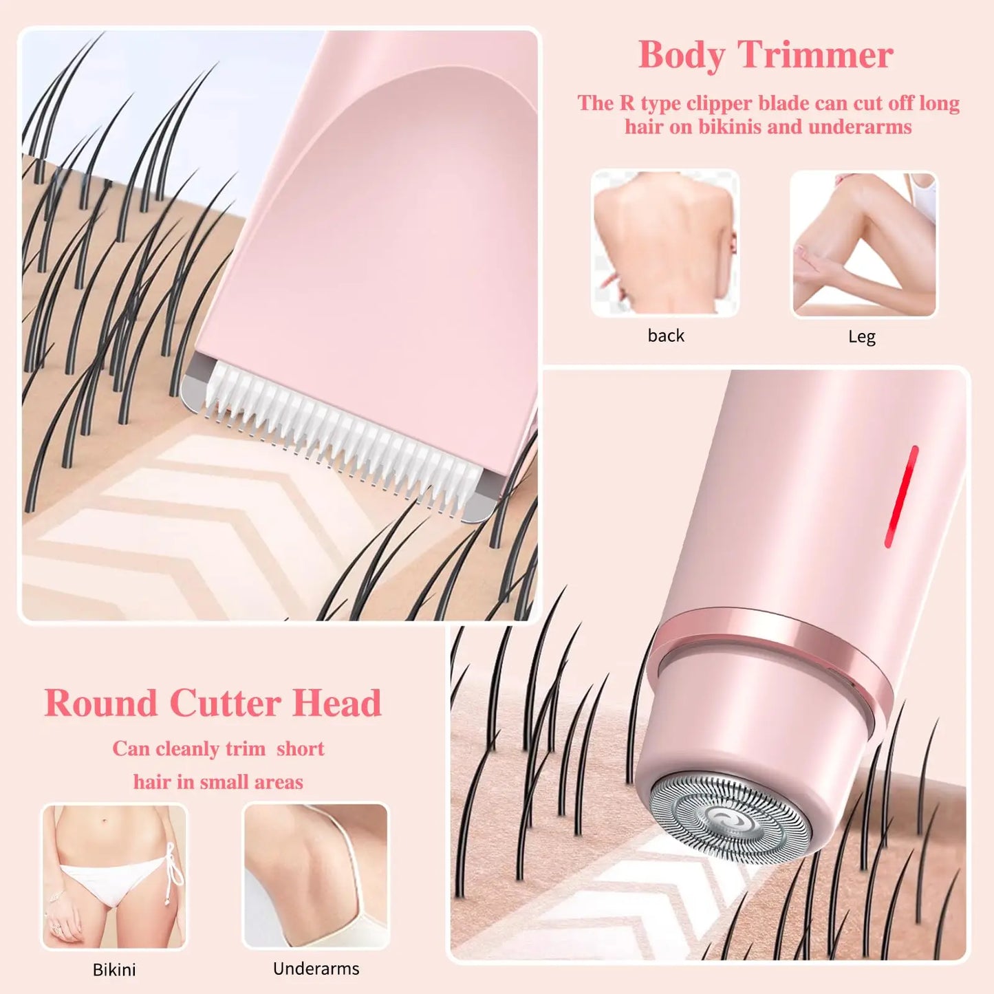 2 in 1 Electric Bikini Trimmer & Facial Shaver Waterproof Pink