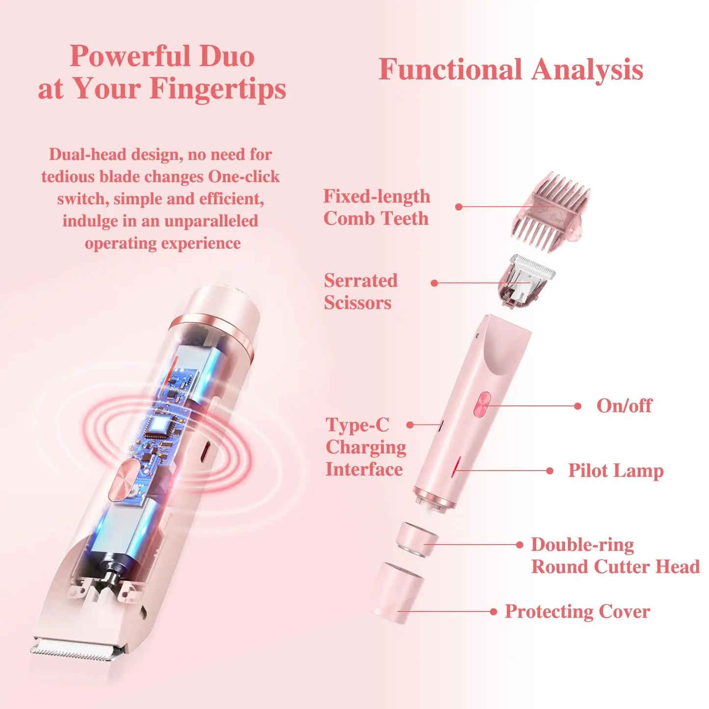 2 in 1 Electric Bikini Trimmer & Facial Shaver Waterproof Pink