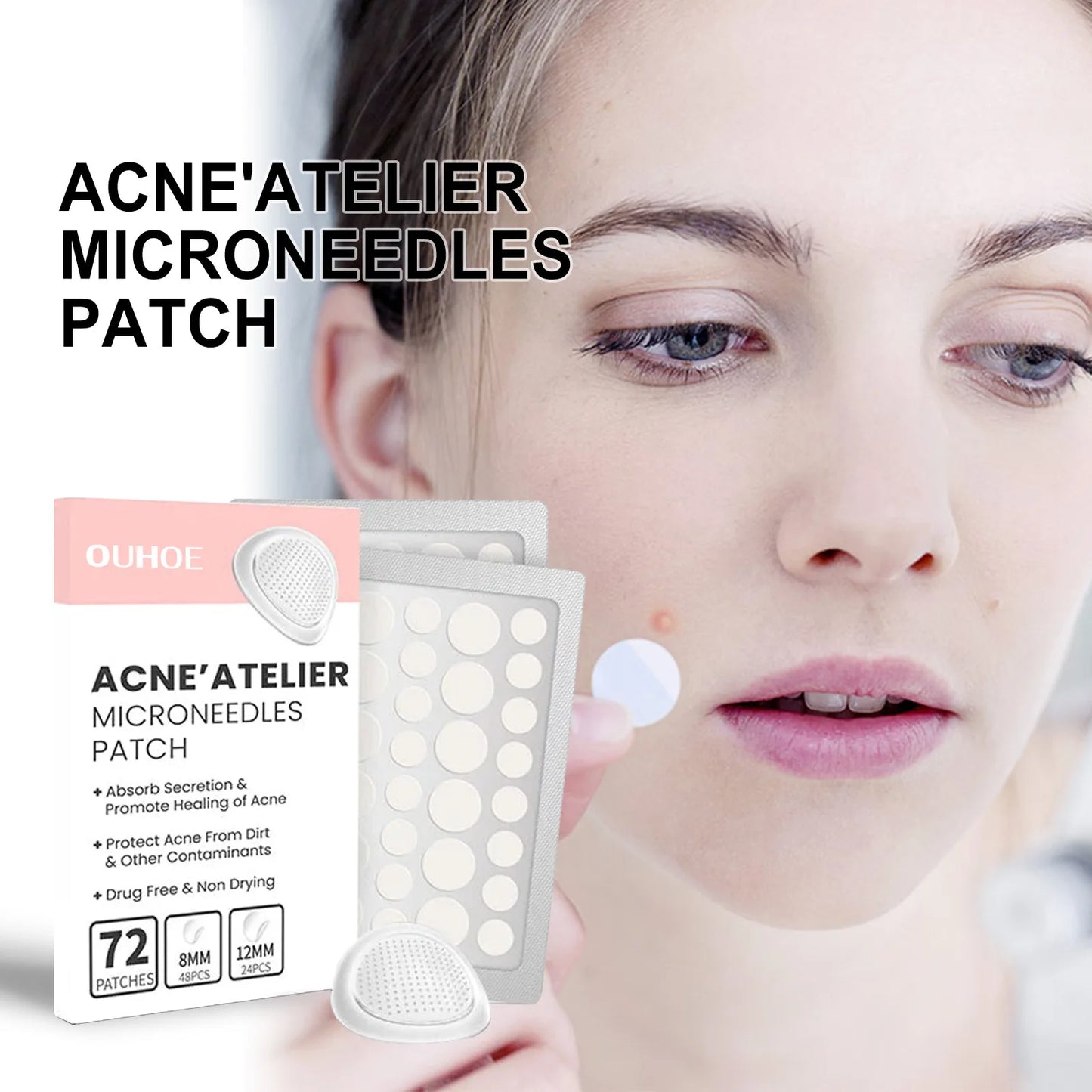 Face Patches for Pimples Microneedles Drying Patch Blemish Covering Stickers 72 Count Invisible Spot Care Absorbing All Day