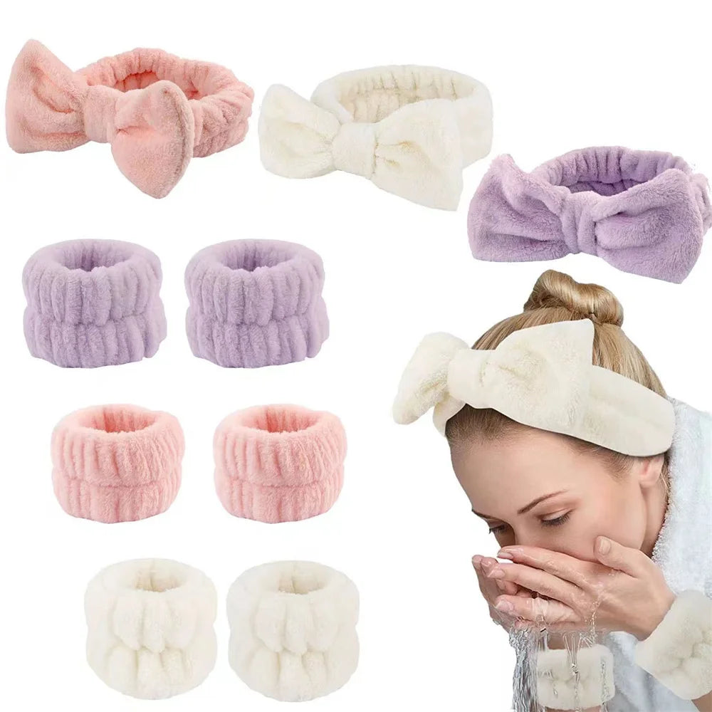 3Pcs Wash Face Wristband Headband Set Skin Care Spa Water Absorption Wristbands Women Girls Sweatbands Bathroom Accessories