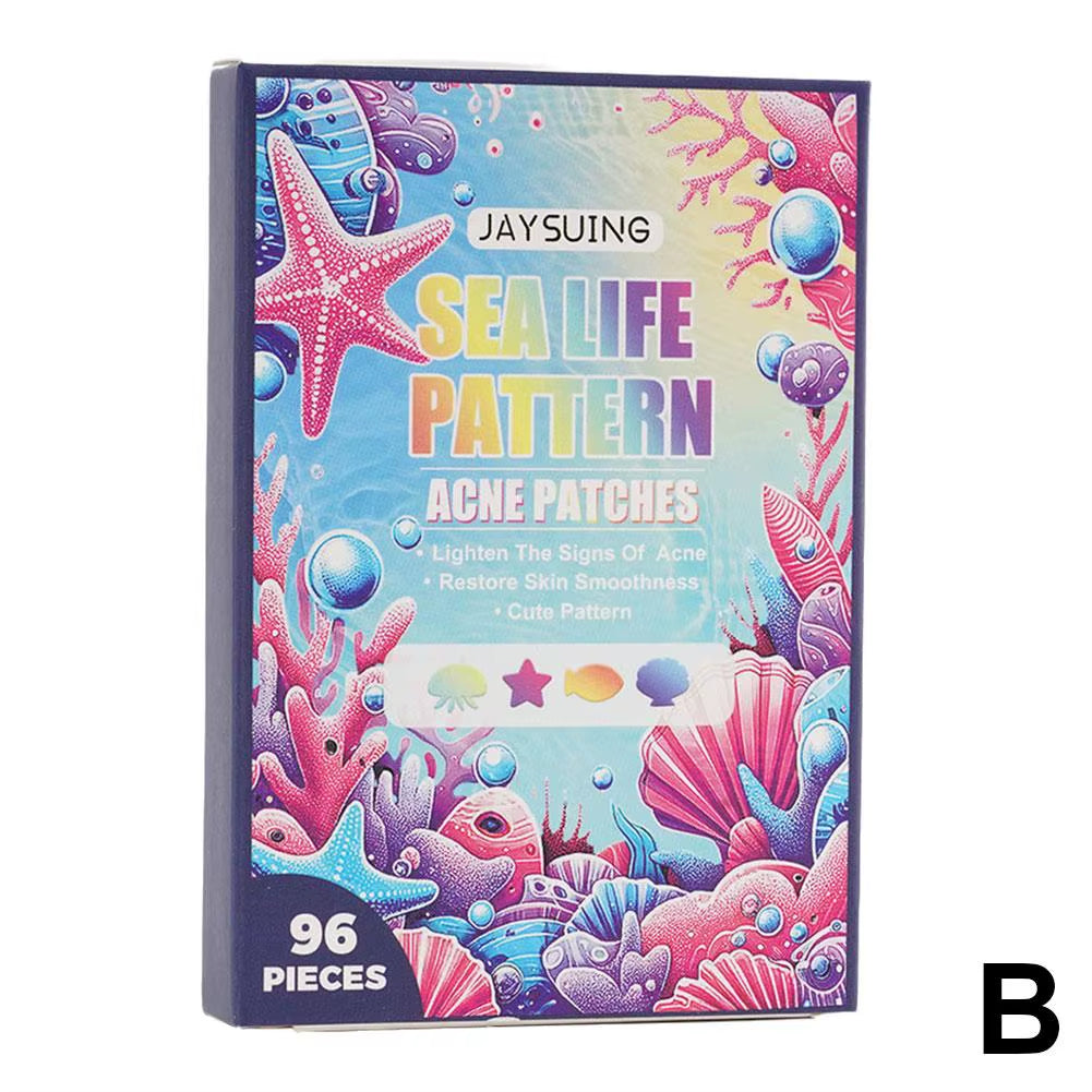 96Pcs Pimple Patches Cute, Ocean Series Shapes Pimple Patches for Face, Contains Salicylic Acid Tea Tree Oil