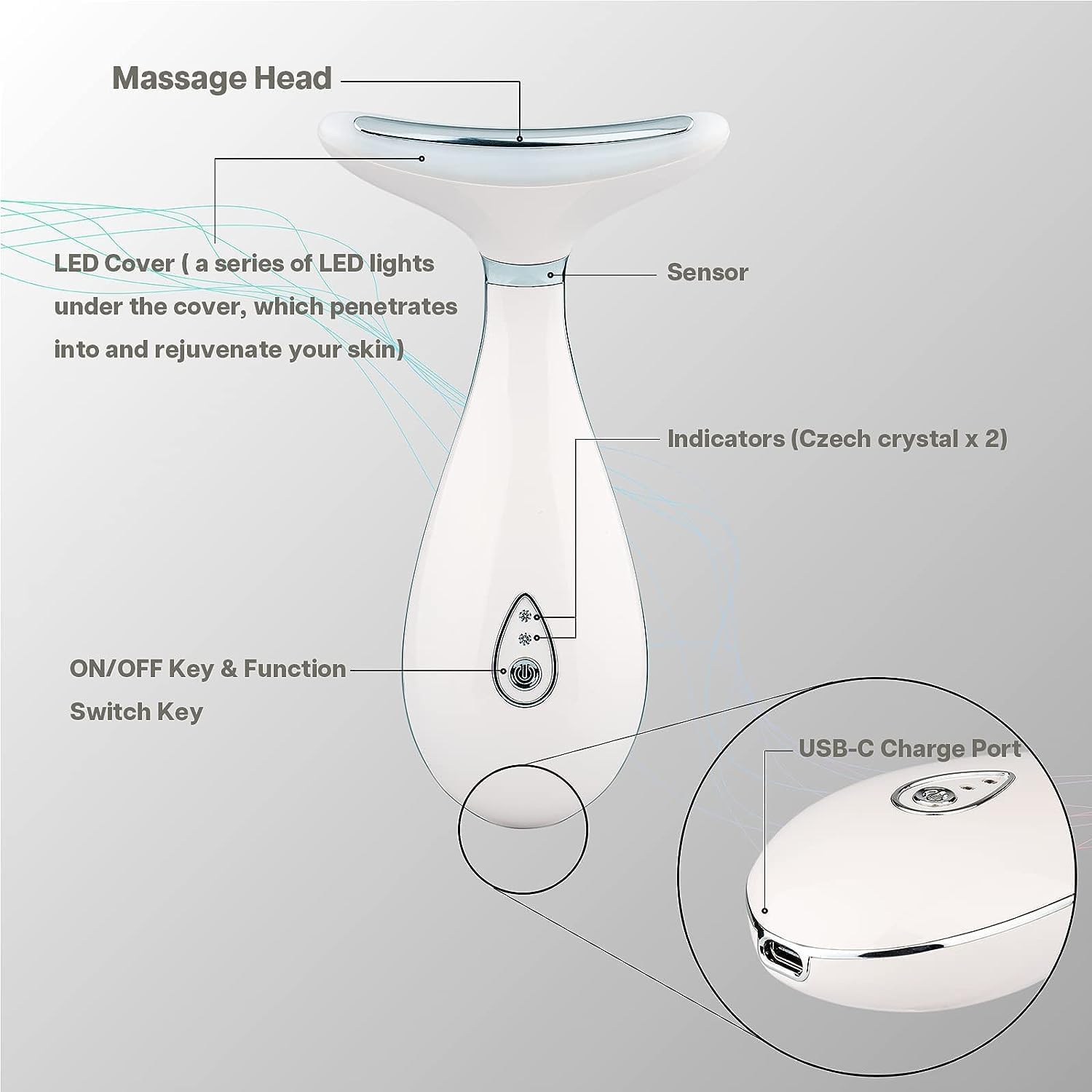 LILY Skin Rejuvenation Beauty Device, 3-IN-1 Neck Face Beauty Massager, At-Home Facial Spa Tool and Microglow Handset (White)