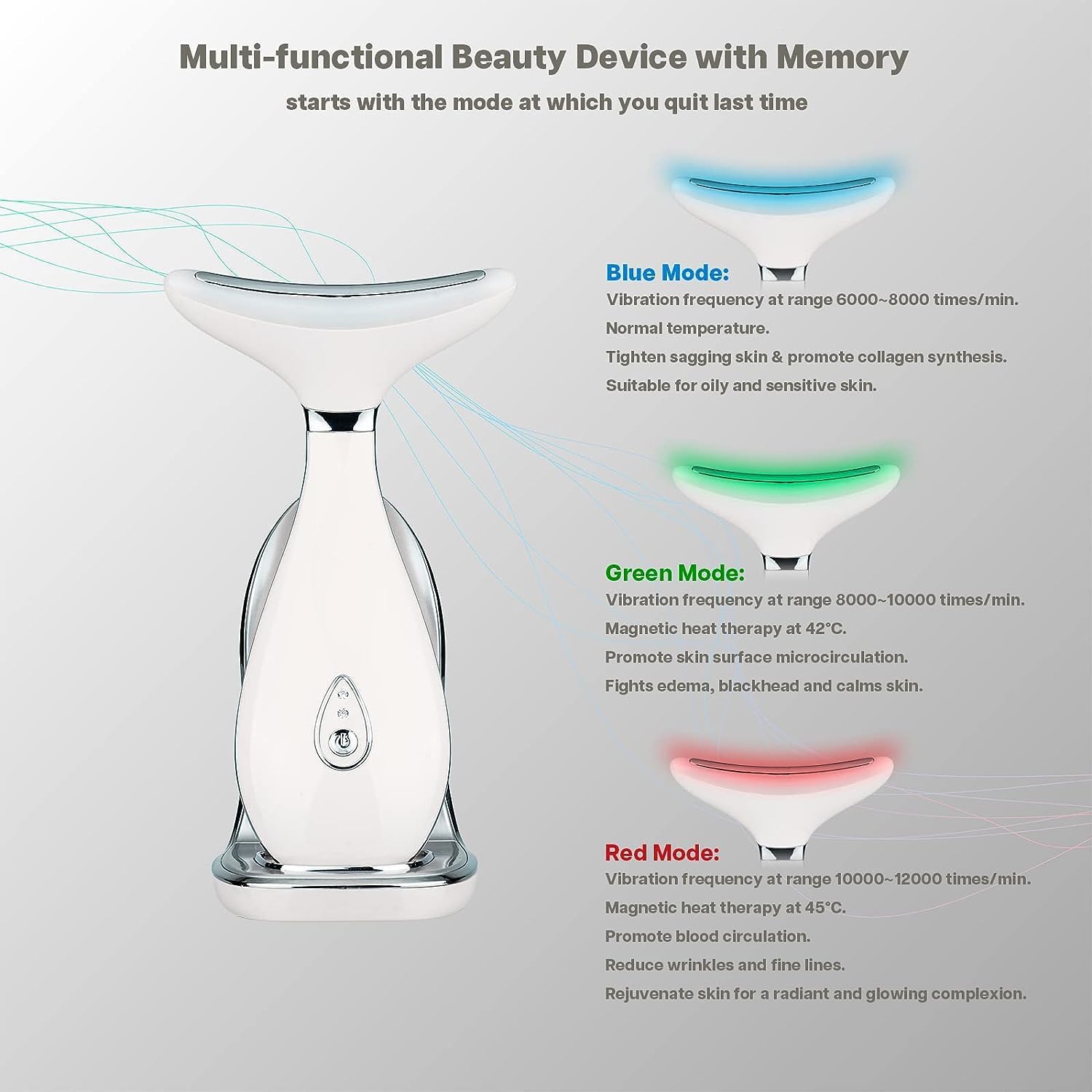 LILY Skin Rejuvenation Beauty Device, 3-IN-1 Neck Face Beauty Massager, At-Home Facial Spa Tool and Microglow Handset (White)