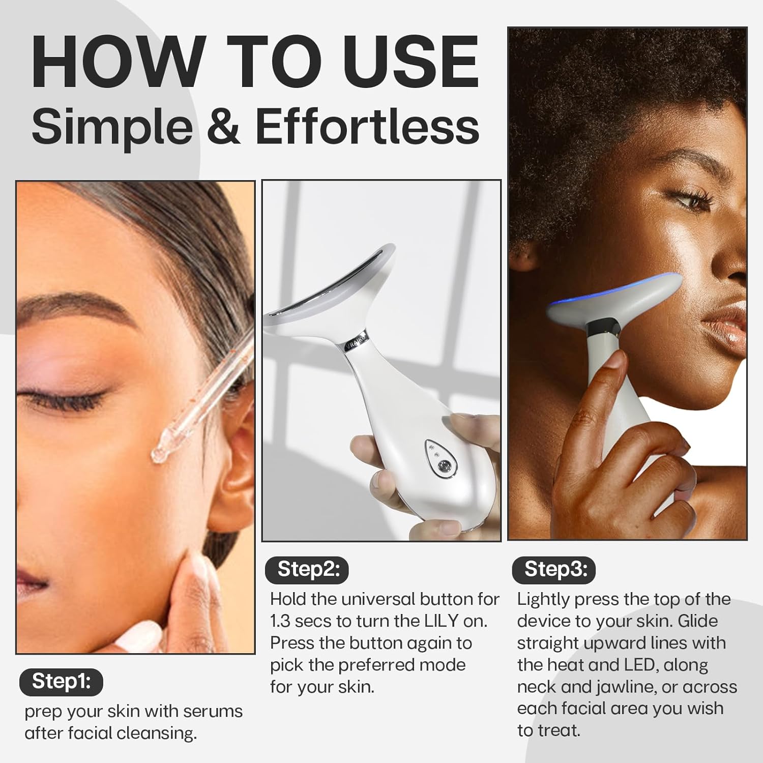 LILY Skin Rejuvenation Beauty Device, 3-IN-1 Neck Face Beauty Massager, At-Home Facial Spa Tool and Microglow Handset (White)