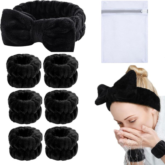Spa Wrist Washband Set Absorbent Wrist Towels for Washing Face and Facial Makeup Headband with Laundry Bag Wristbands for Women Girls Cleansing Cuffs