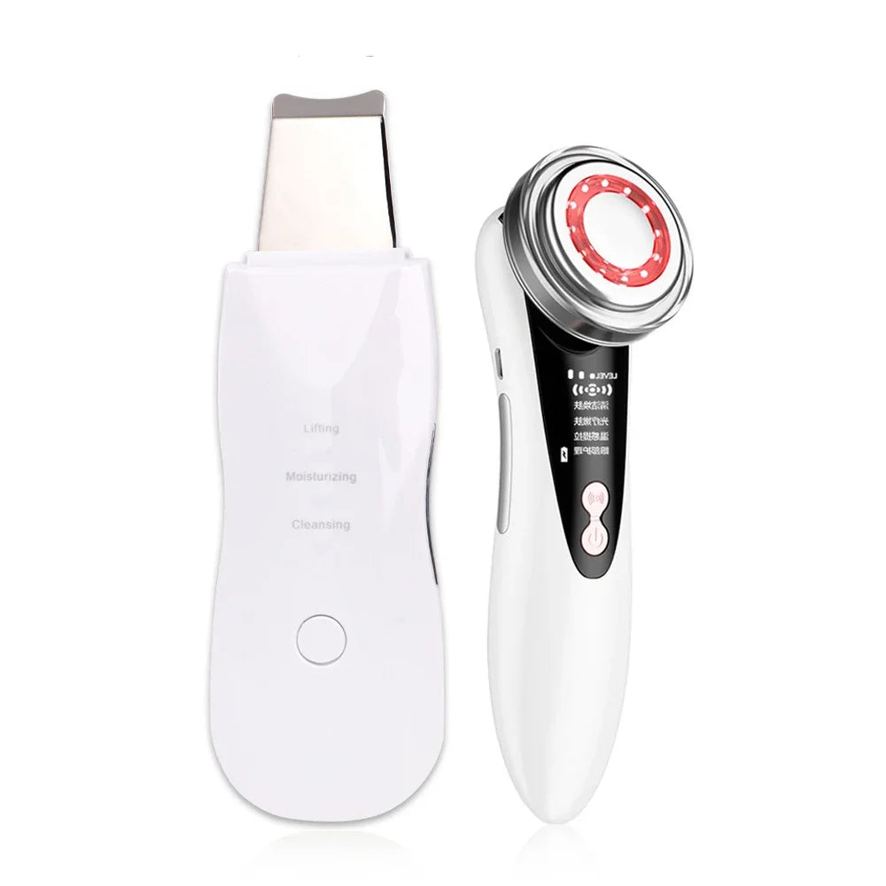 Ultrasonic Skin Scrubber Kit Vibration Face Spatula Blackhead Remover EMS LED Facial Massager Cavitation Peeling Facial Lifting