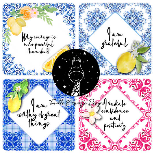 Mediterranean Blue Tiles and Lemons Affirmation Cards - Set of 20-3